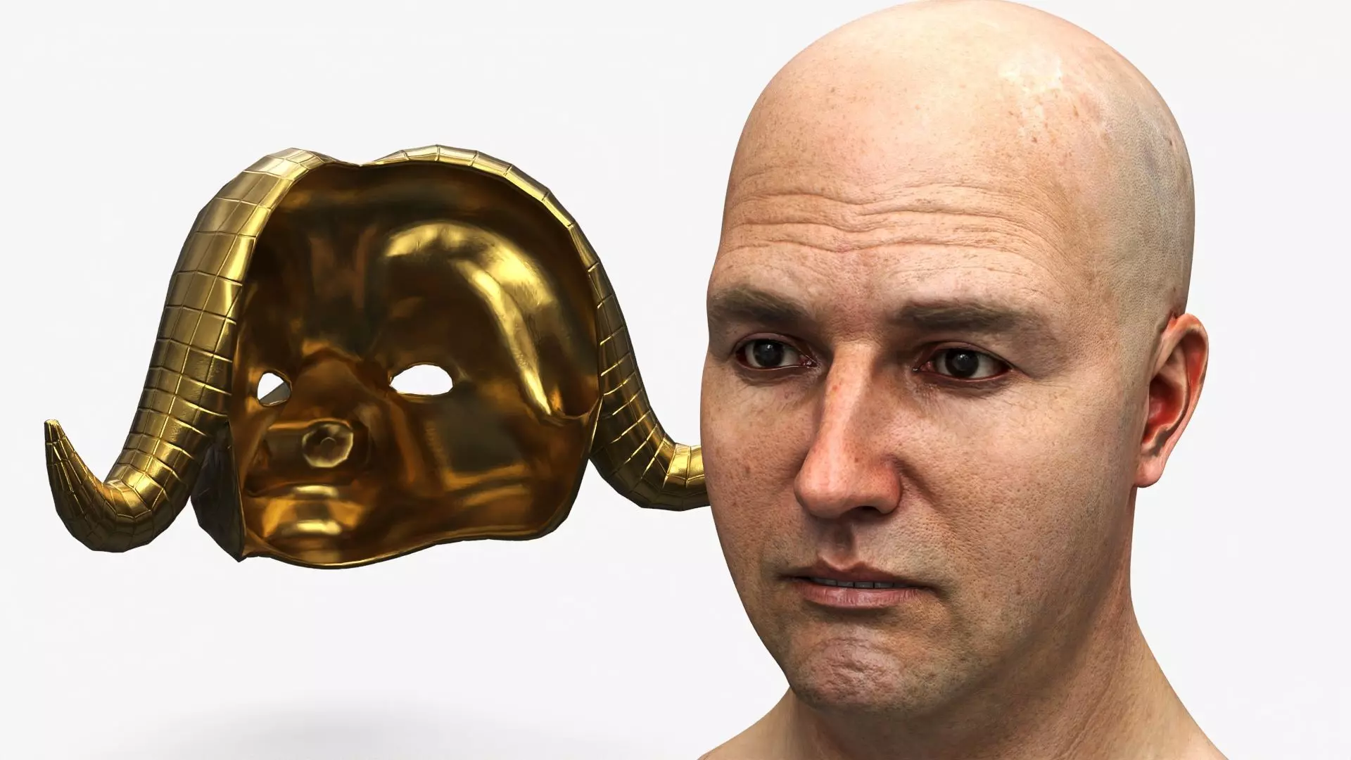 Geometric Bull Head Mask Gold on Head 3D model_4