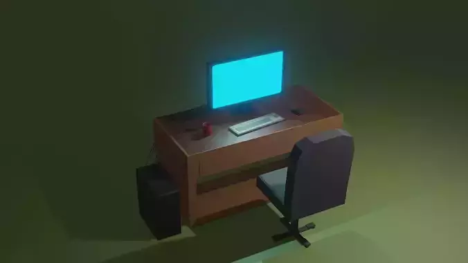Low Poly Computer Desk Setup