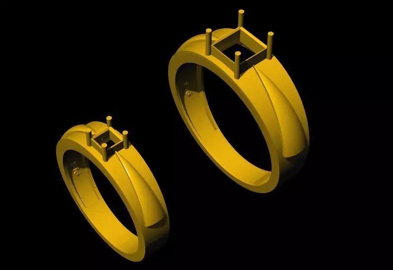 square cut stone ring 3dm file 3D print model_0