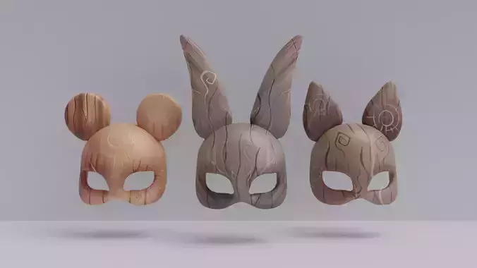 Stylized Wooden Animal Masks Pac