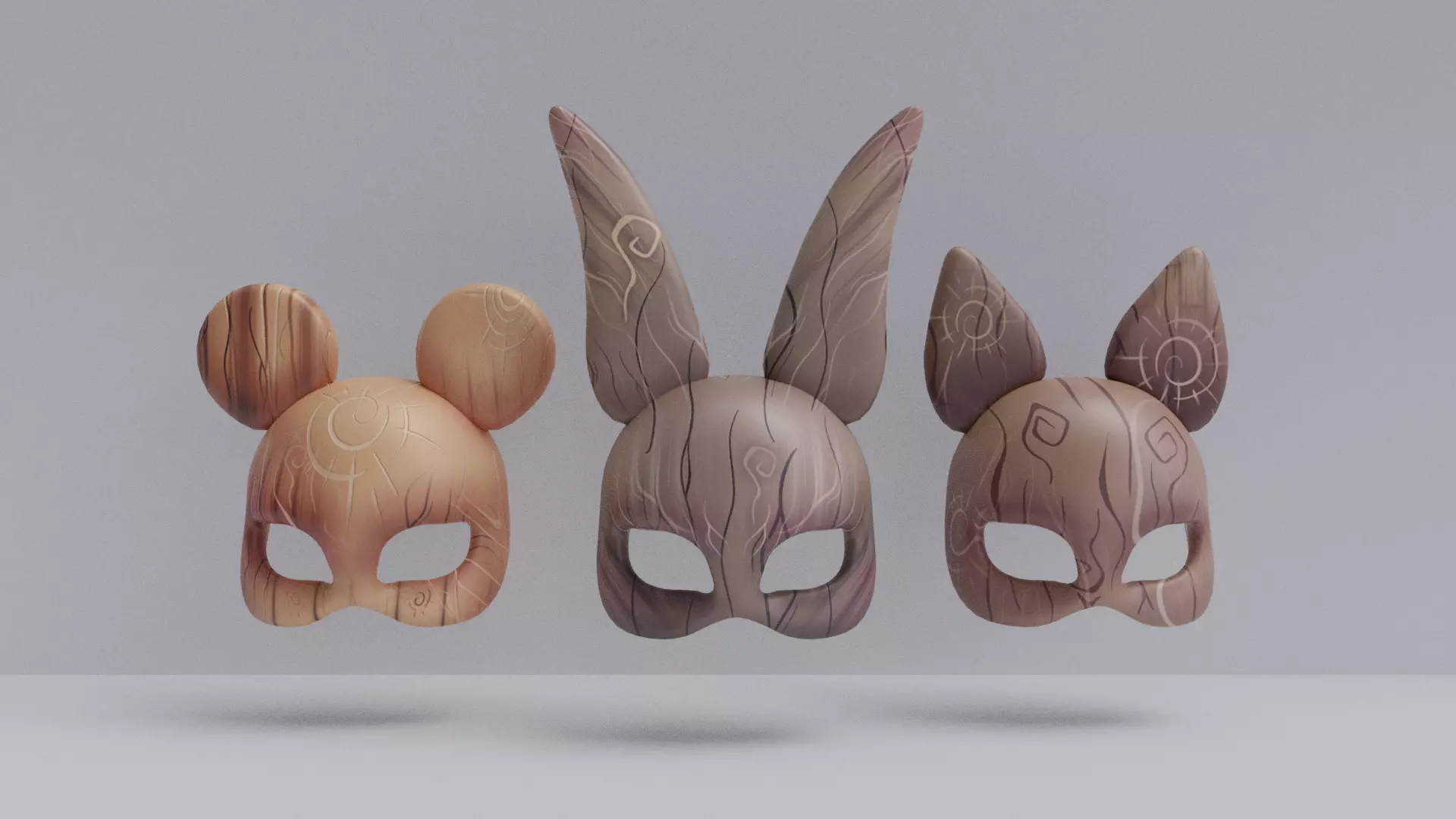Stylized Wooden Animal Masks Pac 3D Model Collection_0
