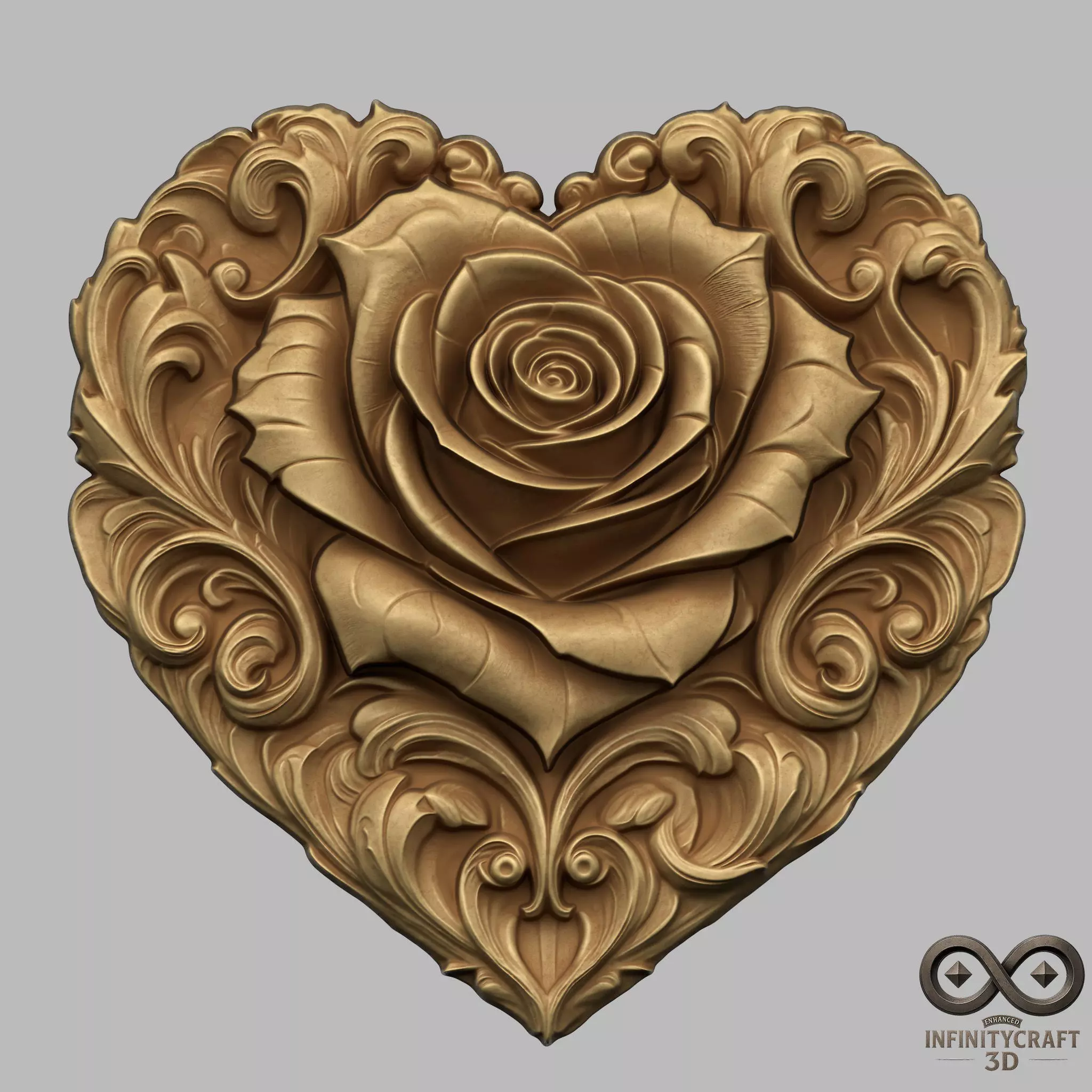 Romantic Heart of Roses Relief No2 STL file for 3d print or CNC Free 3D print model_3
