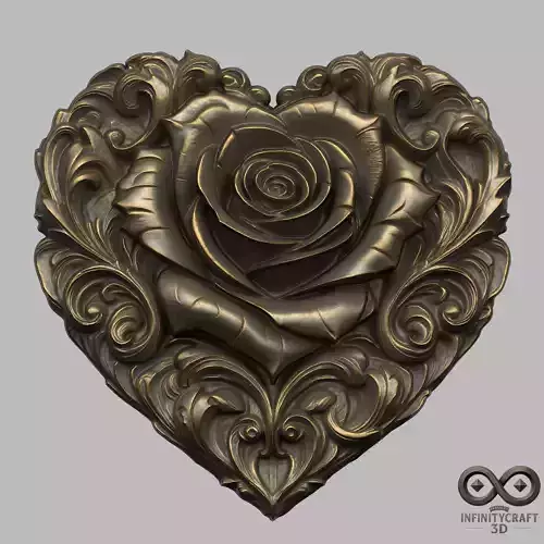 Romantic Heart of Roses Relief No2 STL file for 3d print or CNC