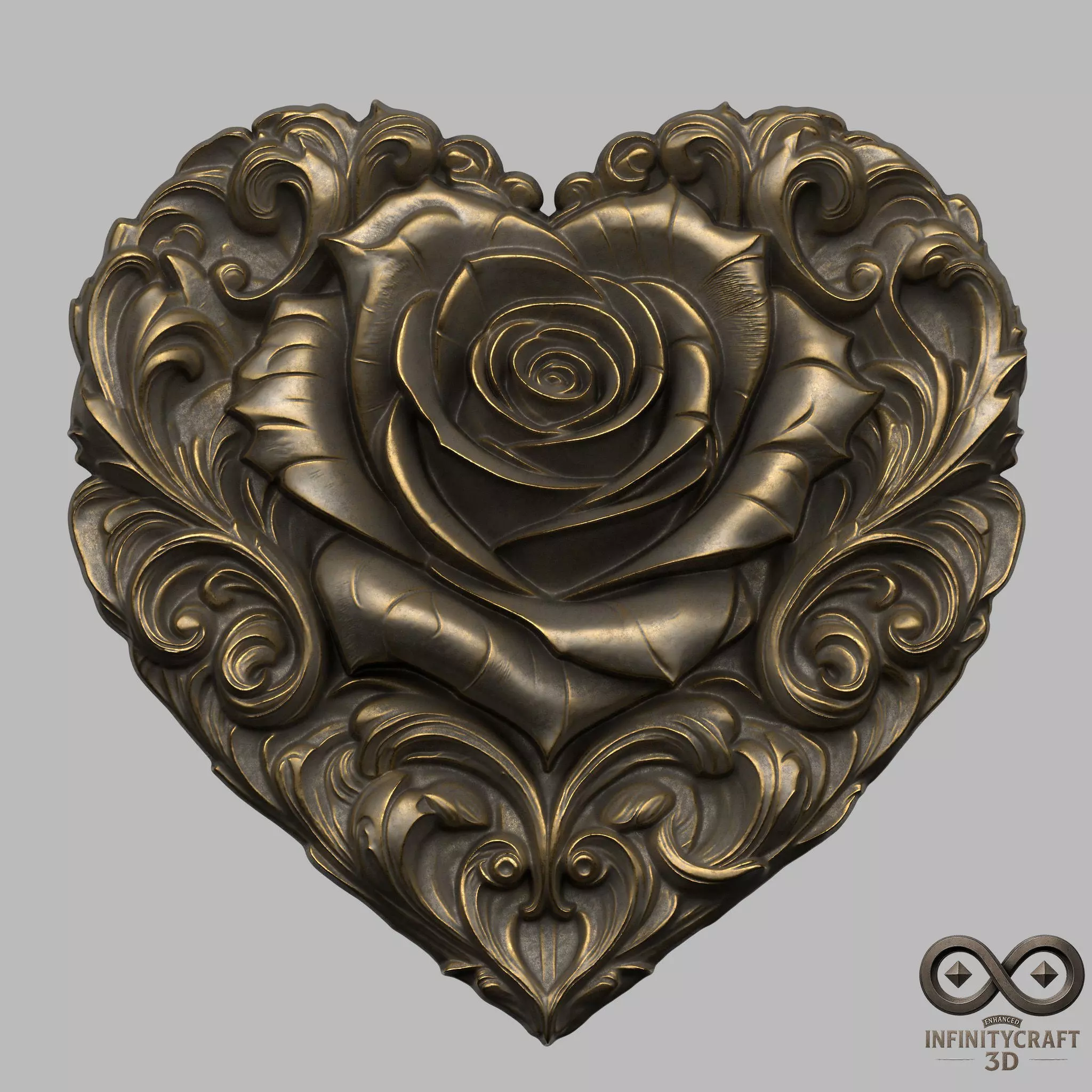 Romantic Heart of Roses Relief No2 STL file for 3d print or CNC Free 3D print model_0
