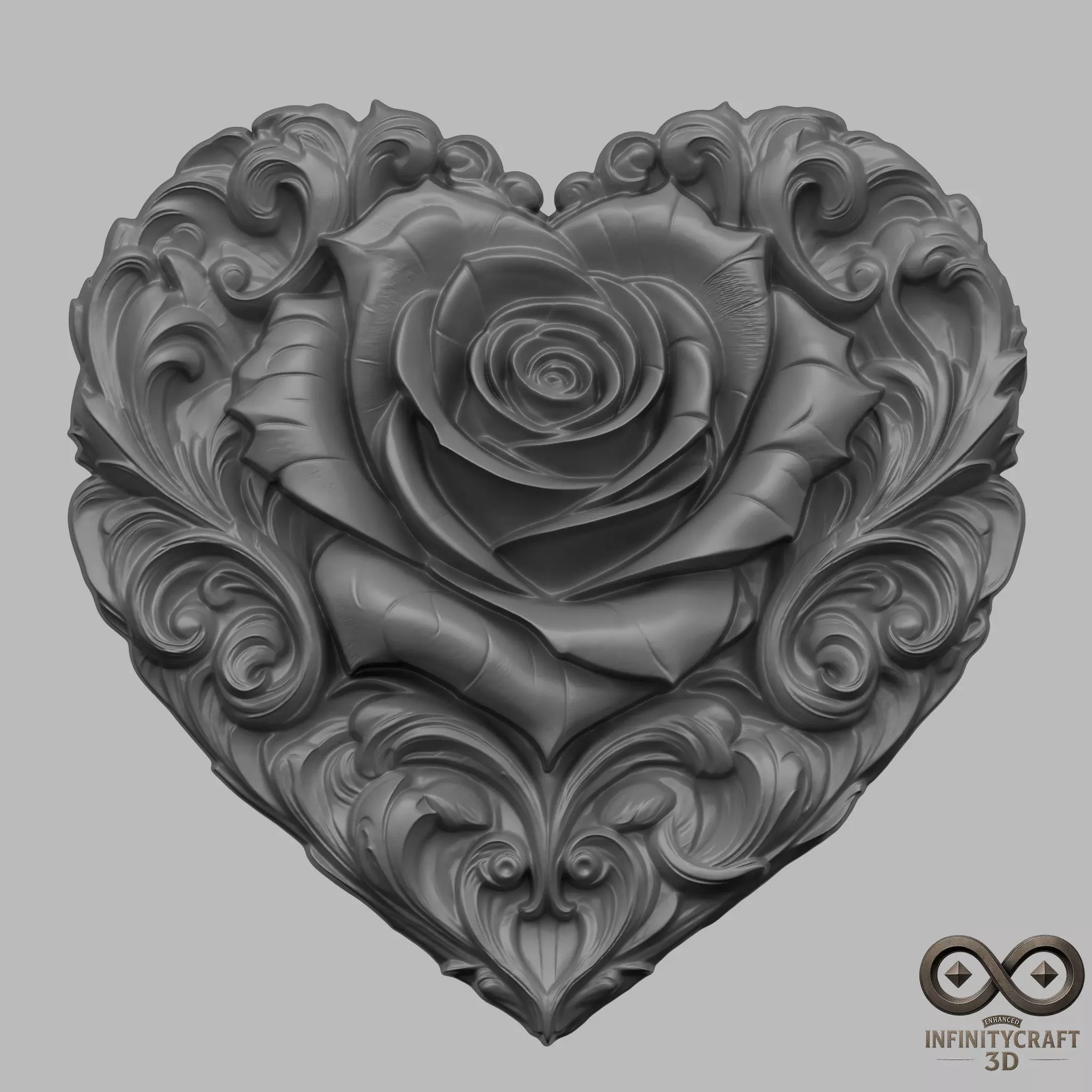 Romantic Heart of Roses Relief No2 STL file for 3d print or CNC Free 3D print model_1