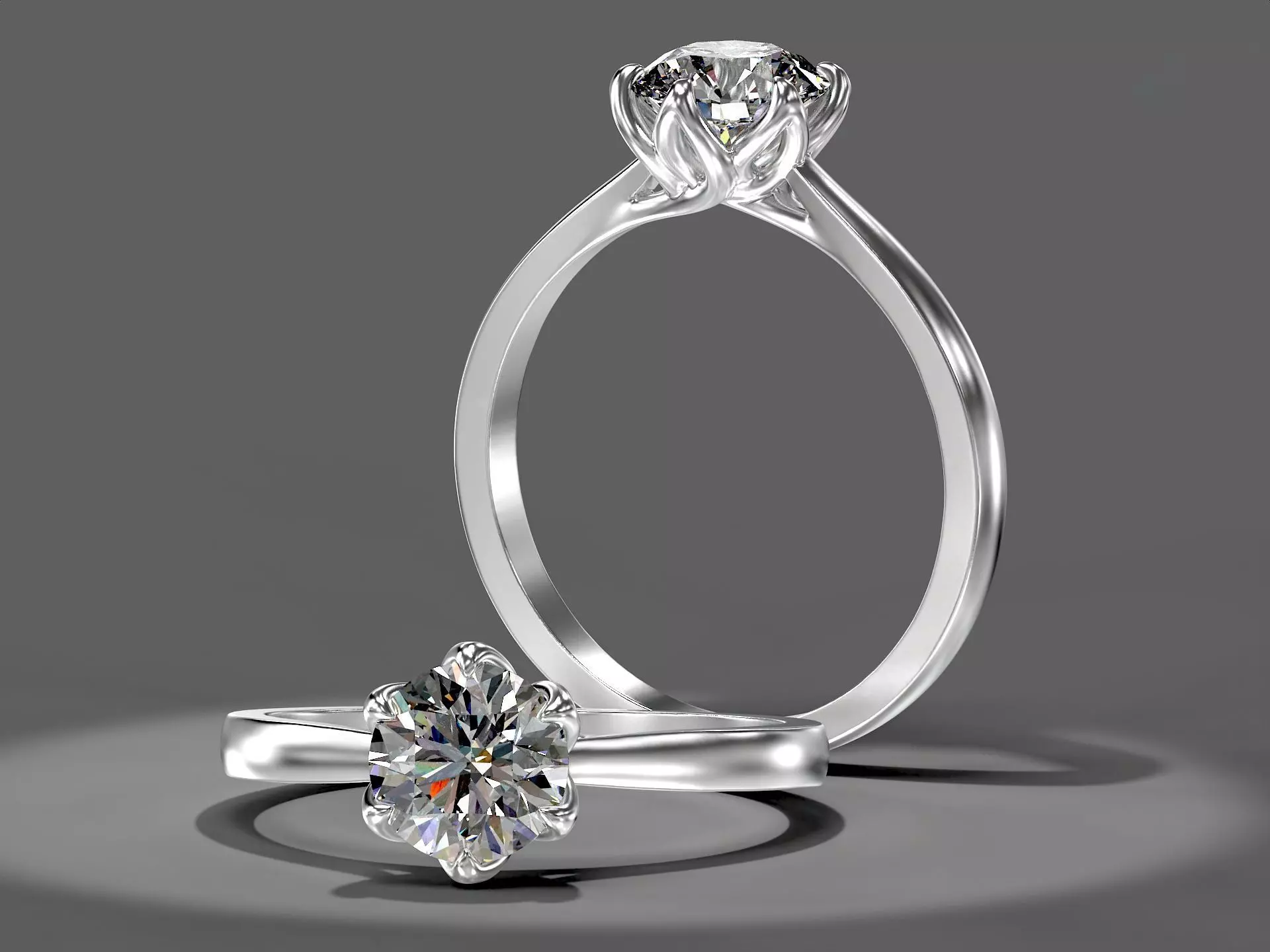 Engagement Solitaire Ring with Round Cut Stone 3D print model 3D print model_0