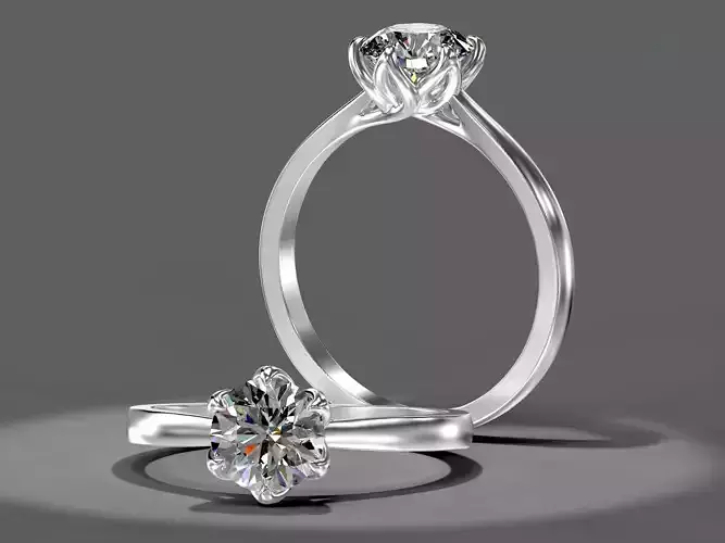 Engagement Solitaire Ring with Round Cut Stone 3D print model