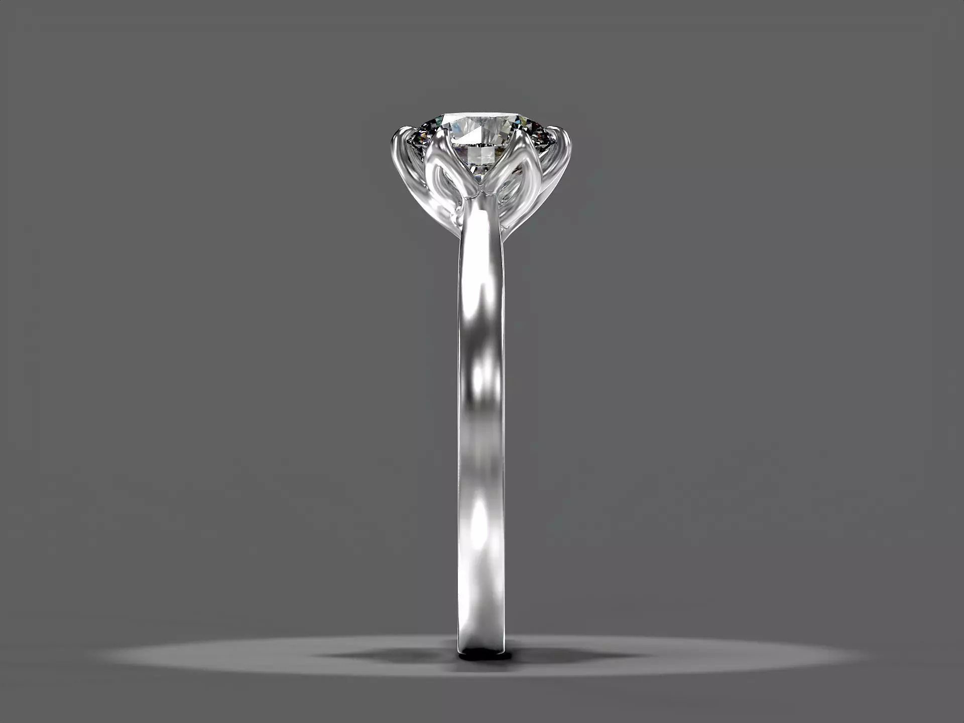 Engagement Solitaire Ring with Round Cut Stone 3D print model 3D print model_5