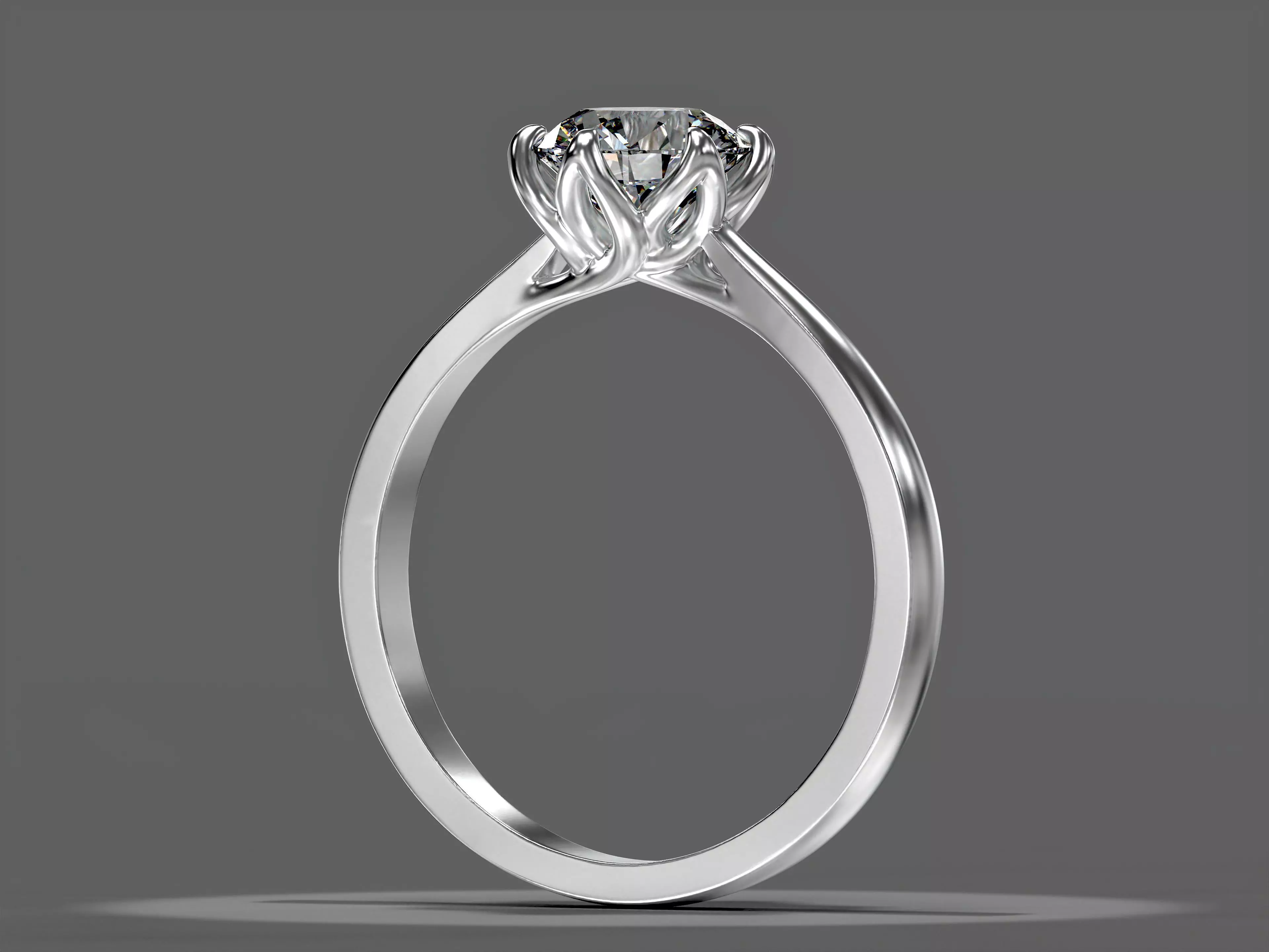 Engagement Solitaire Ring with Round Cut Stone 3D print model 3D print model_1