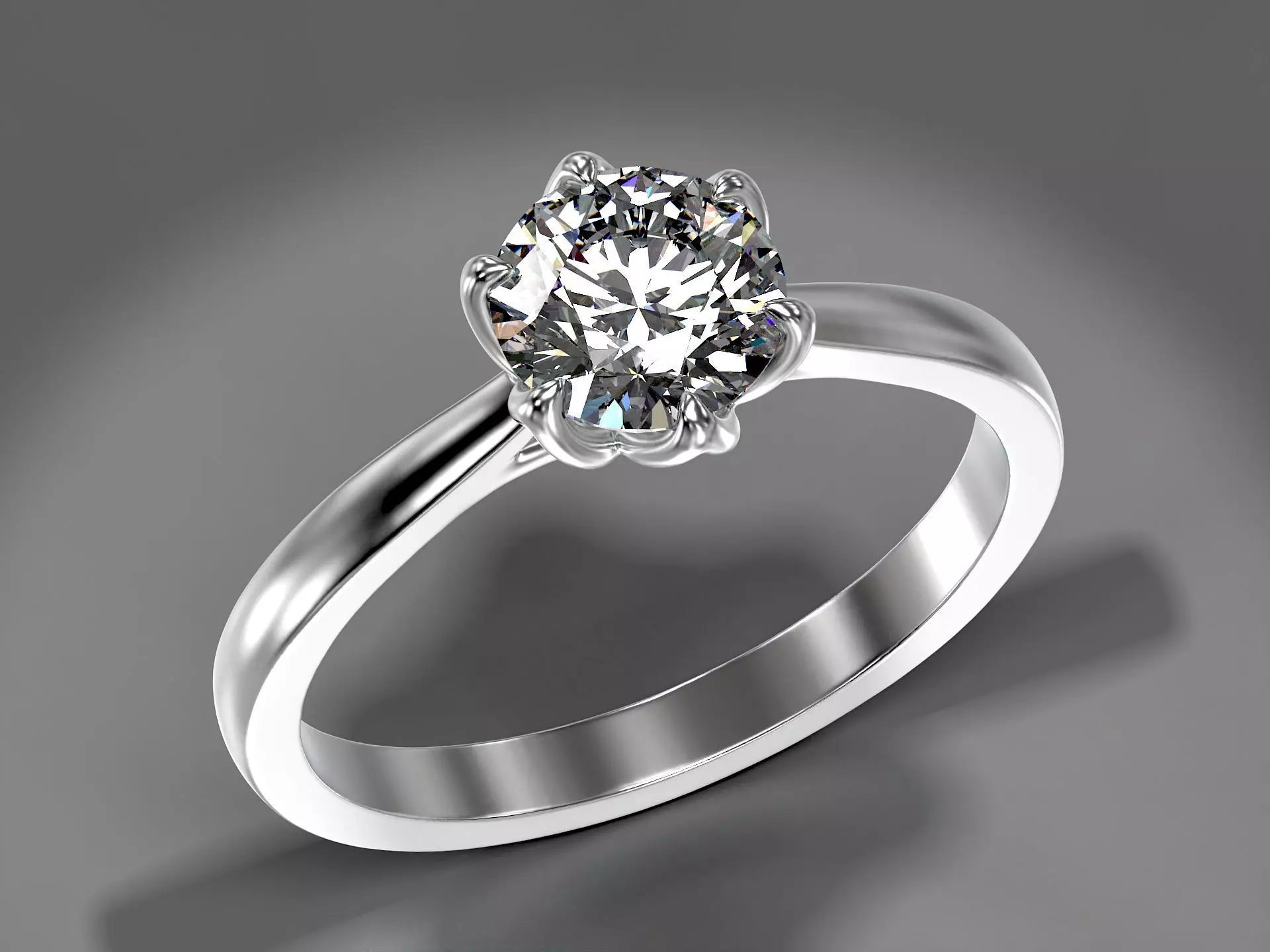 Engagement Solitaire Ring with Round Cut Stone 3D print model 3D print model_2