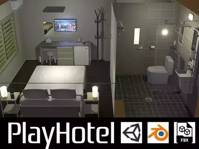 Modern Hotel Room - retro PSX style