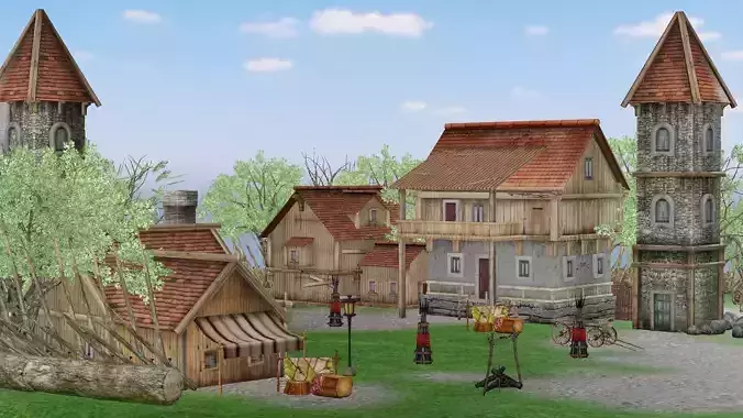 Modular Medieval Village - Blender Project Low-poly 3D Model Low-poly 3D model