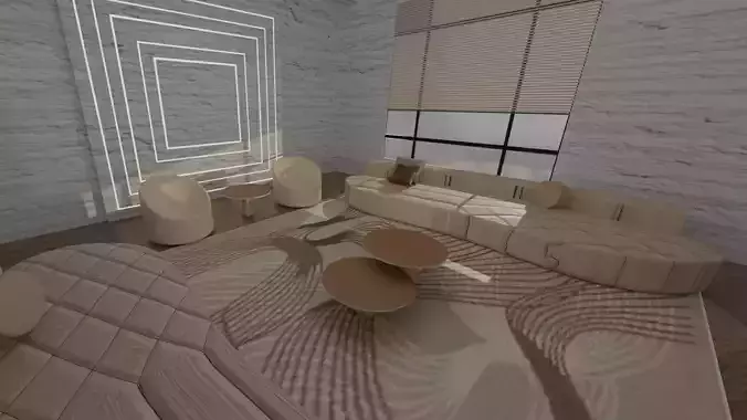 Modern Living Room Interior with Curved Sofas and Coffee Tables