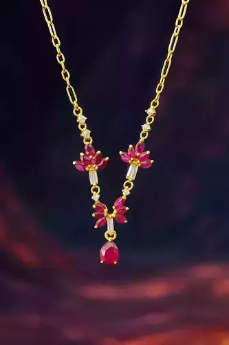 Elegant Ruby Gold Necklace 3D Model