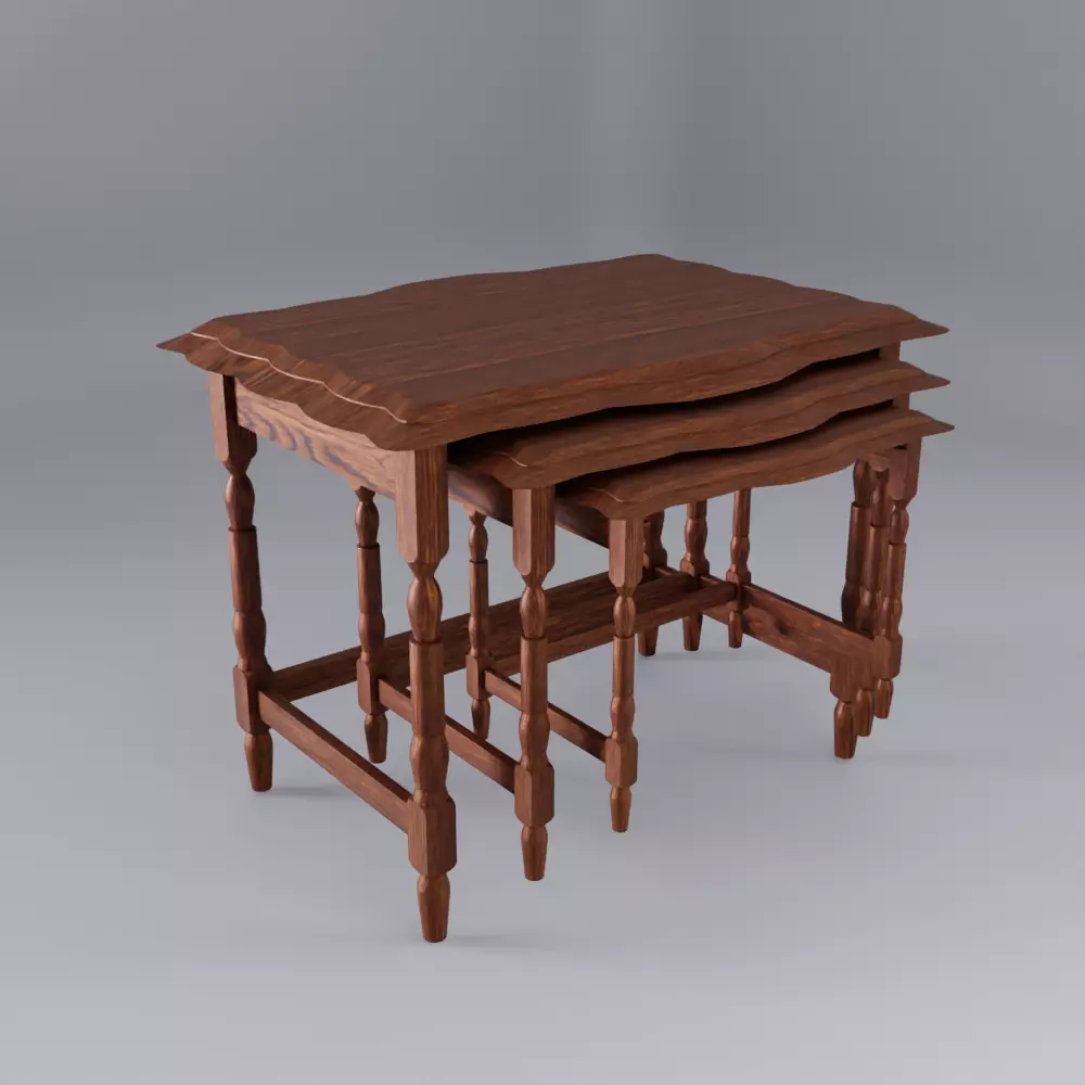 Wooden Nesting Coffee Tables 3D Model Set 3D model_0