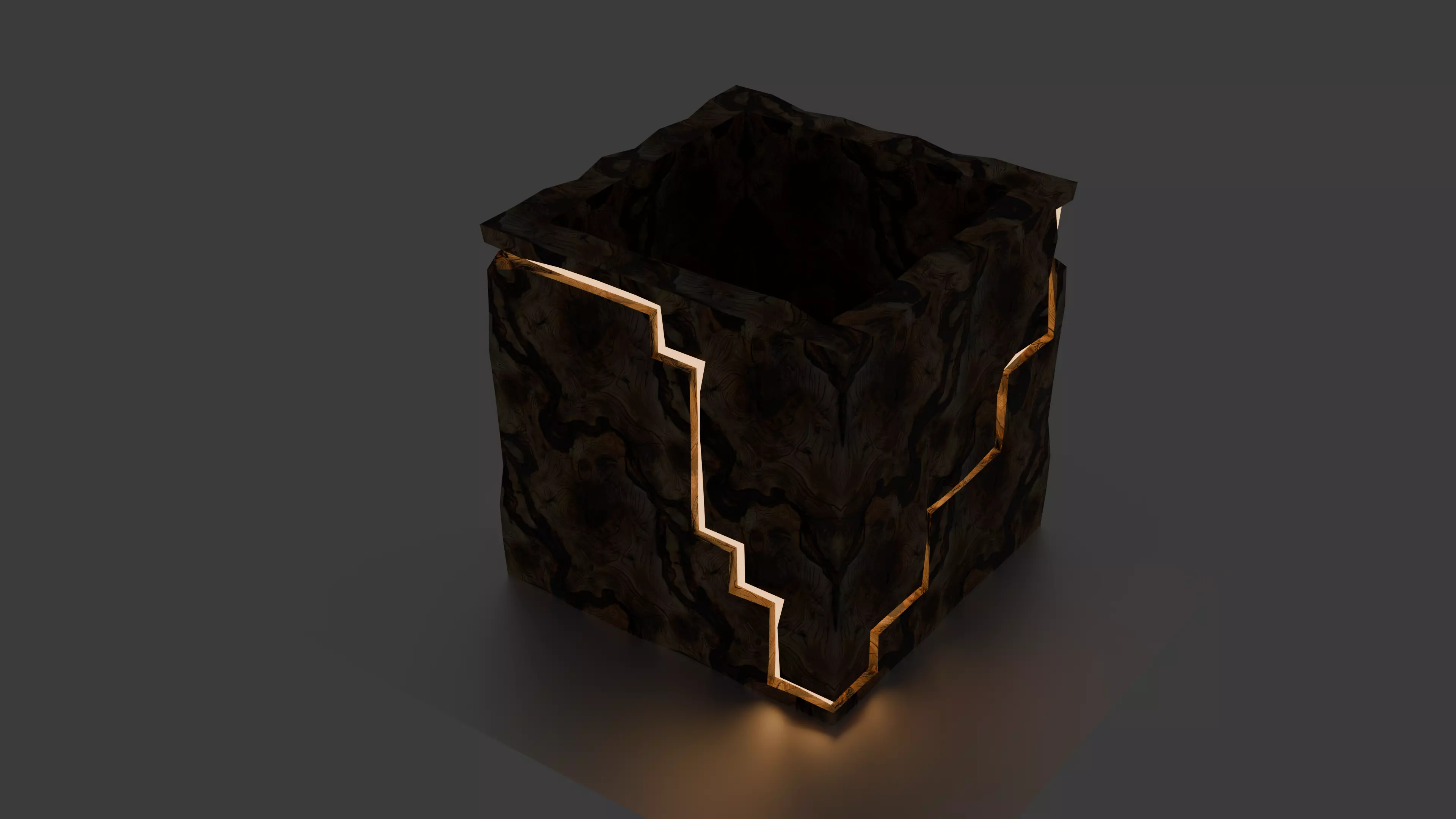 Wooden Flowerpot with LED Cutouts  Stylized 3D Model 3D model_1