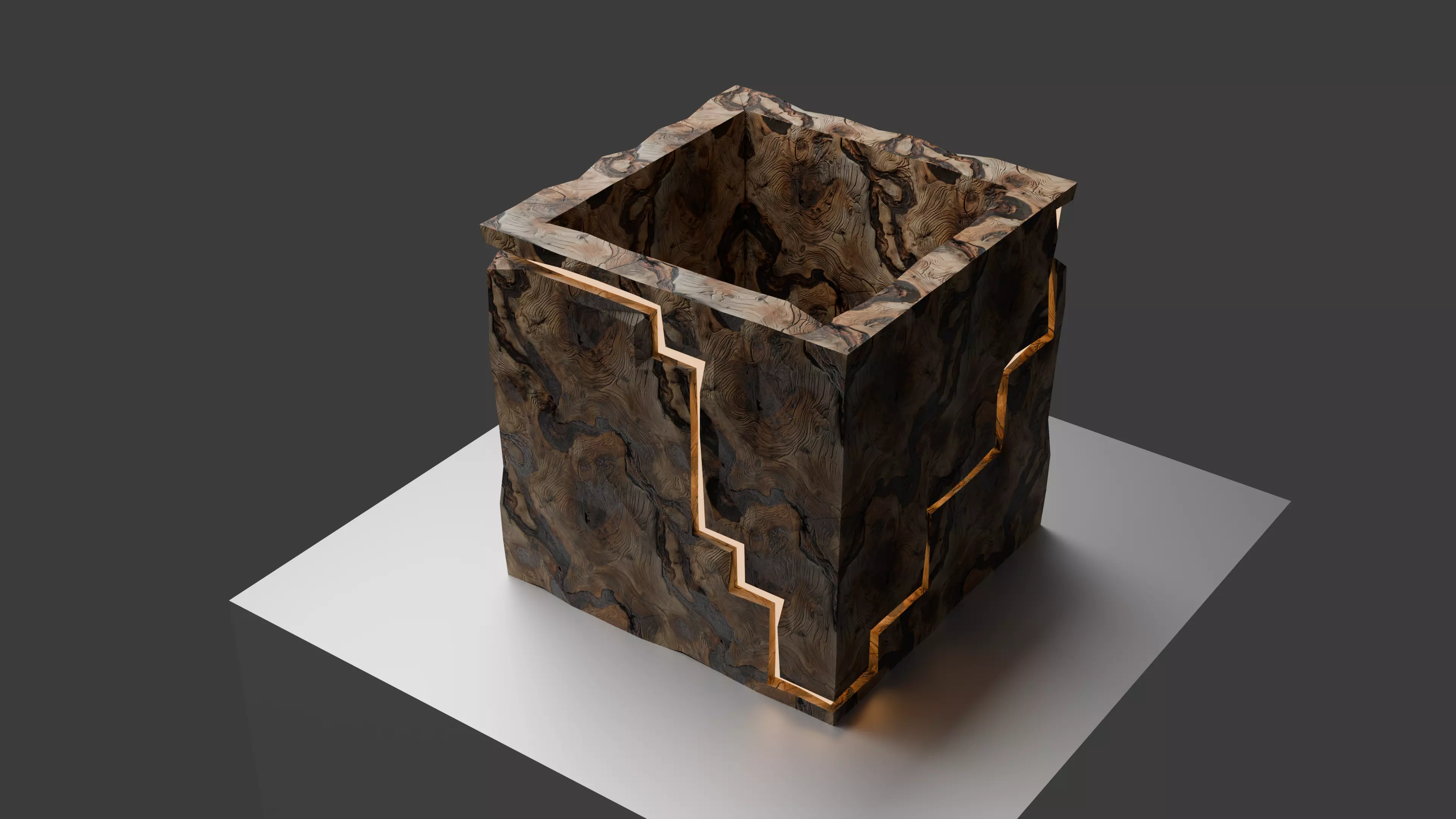 Wooden Flowerpot with LED Cutouts  Stylized 3D Model 3D model_0