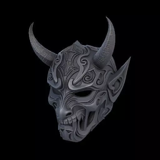 Japanese-Inspired Black Demon Mask Sculpture 3D print model_22