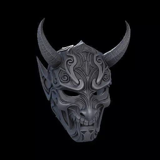 Japanese-Inspired Black Demon Mask Sculpture 3D print model_2