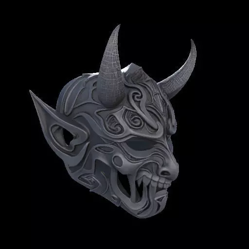 Japanese-Inspired Black Demon Mask Sculpture 3D print model_25