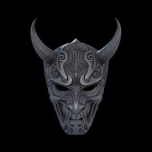 Japanese-Inspired Black Demon Mask Sculpture 3D print model_1