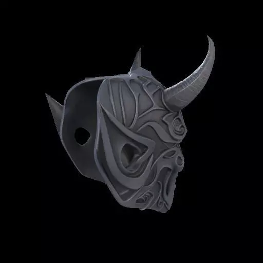 Japanese-Inspired Black Demon Mask Sculpture 3D print model_3