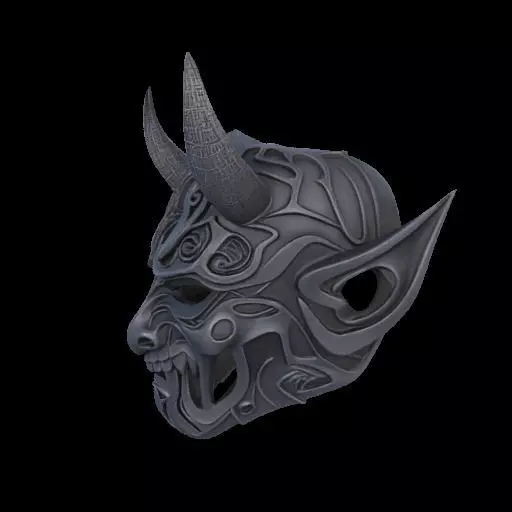 Japanese-Inspired Black Demon Mask Sculpture 3D print model_18