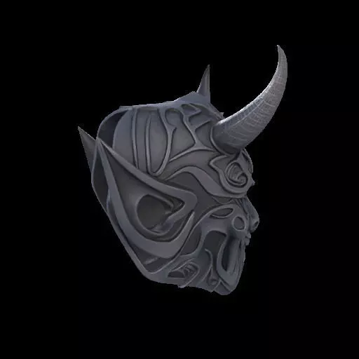 Japanese-Inspired Black Demon Mask Sculpture 3D print model_30