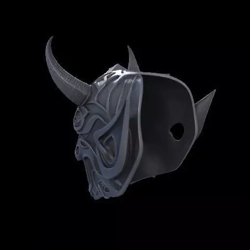 Japanese-Inspired Black Demon Mask Sculpture 3D print model_12