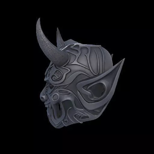 Japanese-Inspired Black Demon Mask Sculpture 3D print model_16