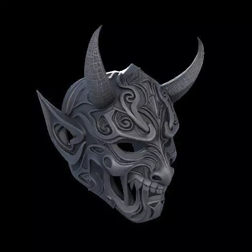 Japanese-Inspired Black Demon Mask Sculpture 3D print model_24