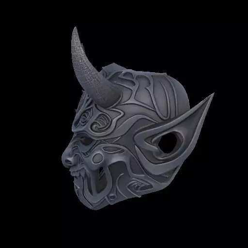 Japanese-Inspired Black Demon Mask Sculpture 3D print model_17