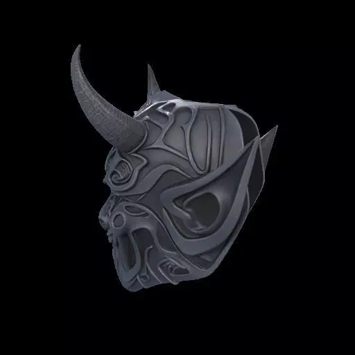 Japanese-Inspired Black Demon Mask Sculpture 3D print model_15