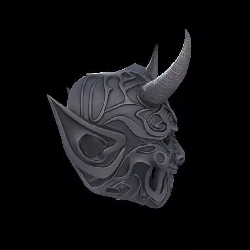 Japanese-Inspired Black Demon Mask Sculpture 3D print model_29