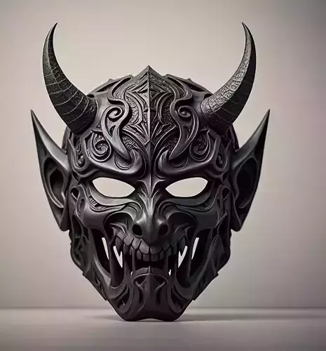 Japanese-Inspired Black Demon Mask Sculpture 3D print model Japanese-Inspired Black Demon Mask Sculpture 3D print model
