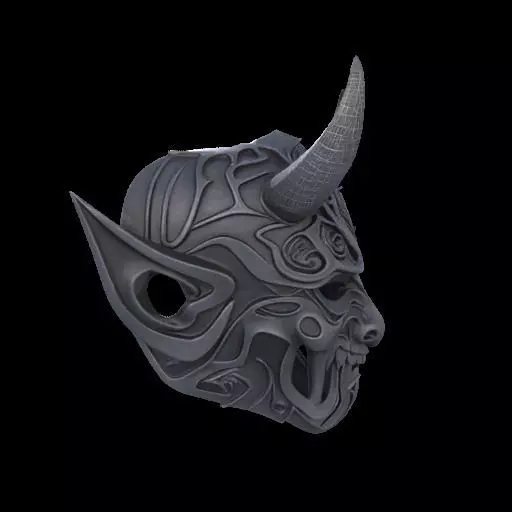 Japanese-Inspired Black Demon Mask Sculpture 3D print model_28