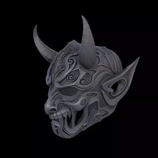 Japanese-Inspired Black Demon Mask Sculpture 3D print model_20
