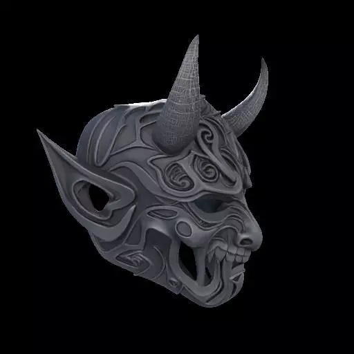 Japanese-Inspired Black Demon Mask Sculpture 3D print model_26