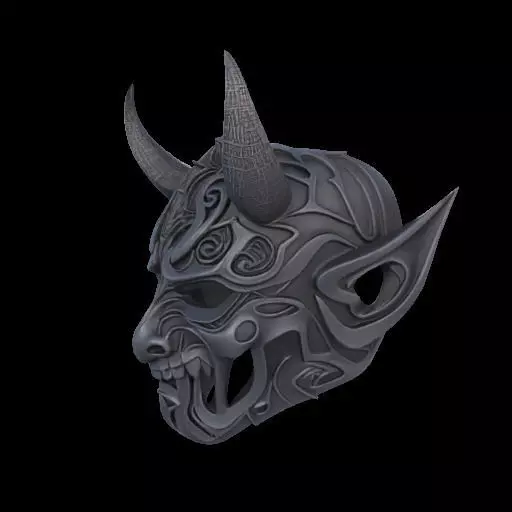 Japanese-Inspired Black Demon Mask Sculpture 3D print model_19