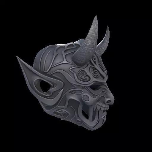 Japanese-Inspired Black Demon Mask Sculpture 3D print model_27