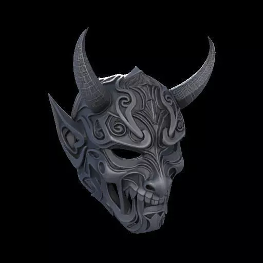 Japanese-Inspired Black Demon Mask Sculpture 3D print model_13