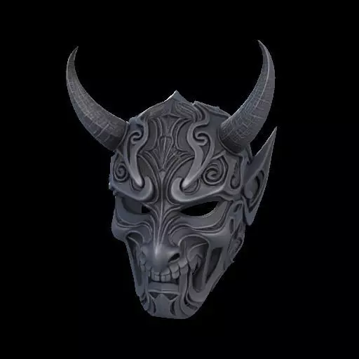 Japanese-Inspired Black Demon Mask Sculpture 3D print model_23