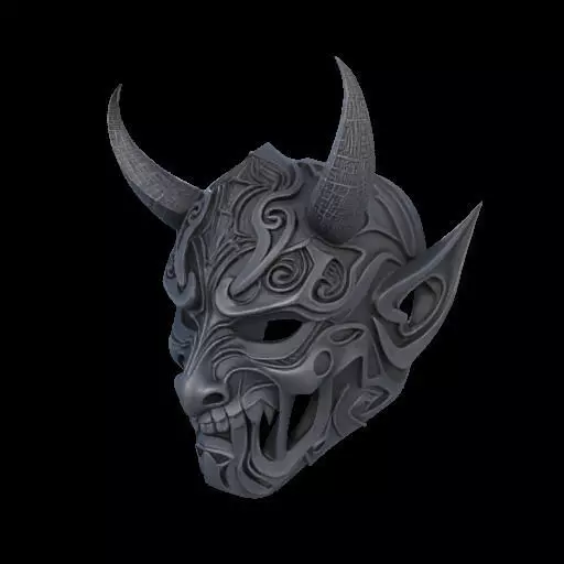 Japanese-Inspired Black Demon Mask Sculpture 3D print model_21