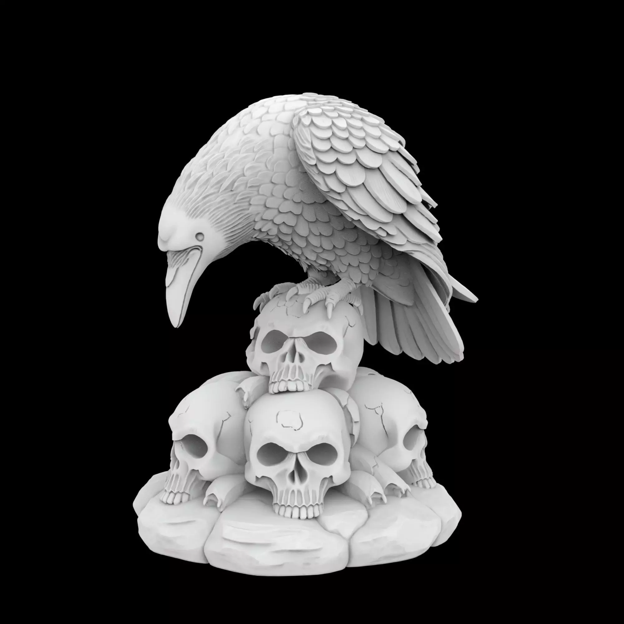 Gothic Raven Skull Statue 3D print model