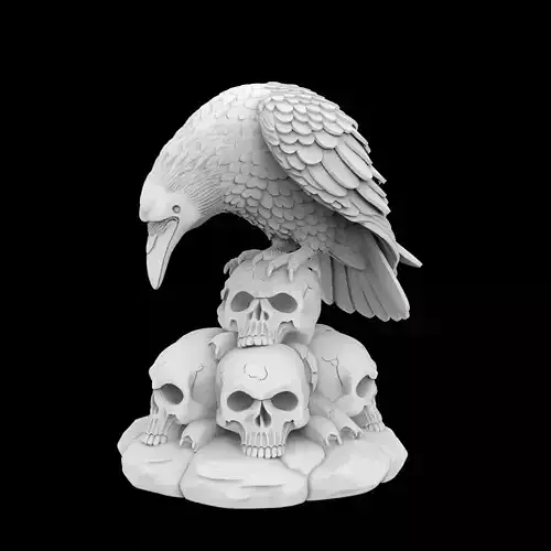 Gothic Raven Skull Statue