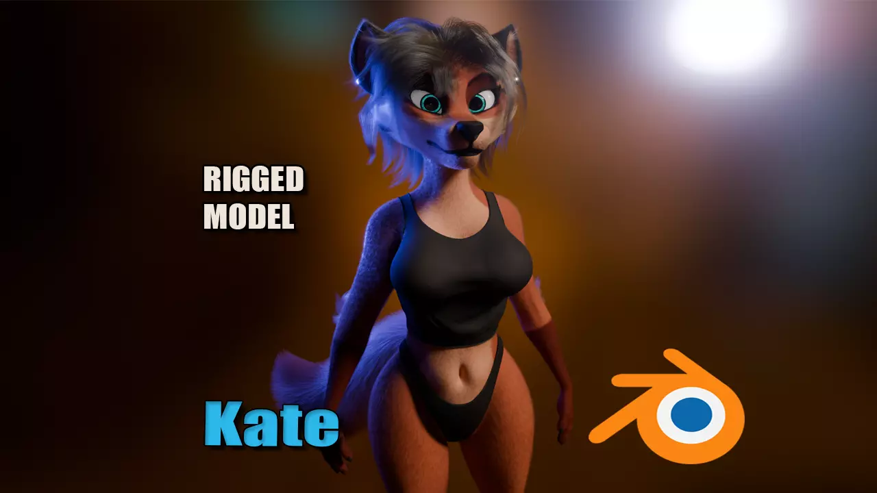 Kate Anthro Fox Low-poly 3D model_0