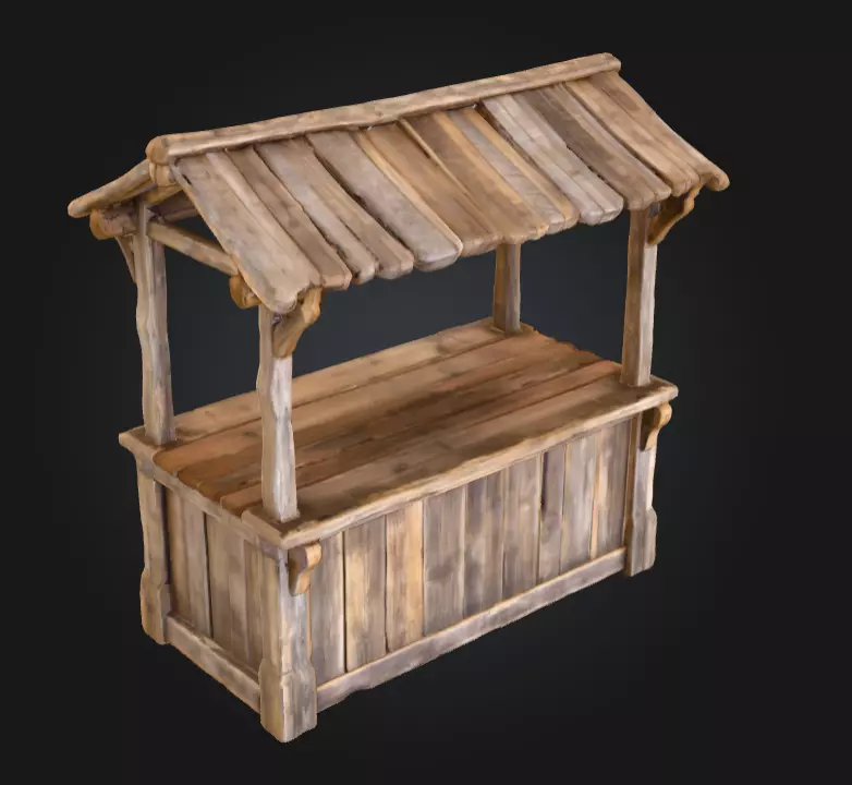 Rustic Market Stall Low-poly 3D model_2