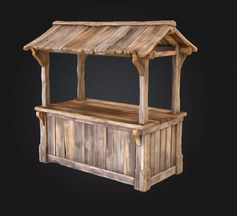 Rustic Market Stall Low-poly 3D model_0