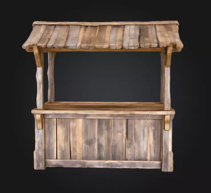 Rustic Market Stall Low-poly 3D model_1