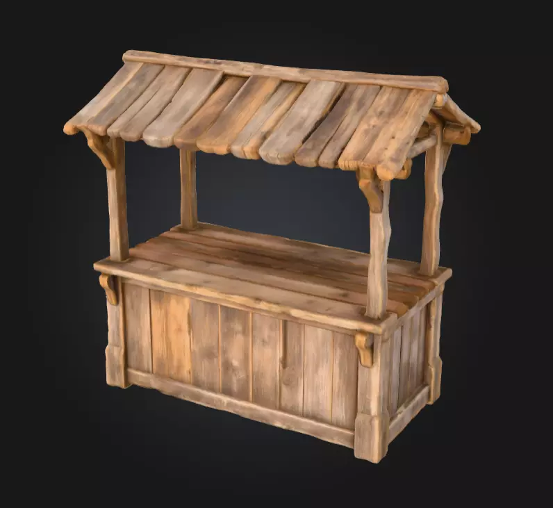 Rustic Market Stall Low-poly 3D model_4